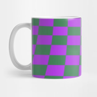 Warped perspective coloured checker board effect grid purple and green Mug